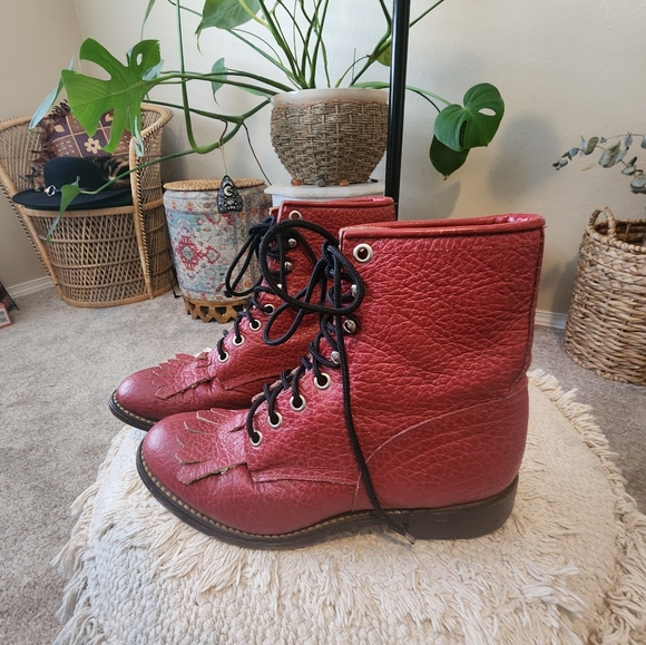 Handmade in Mexico RED Ranch style ankle boots - Picture 3 of 8